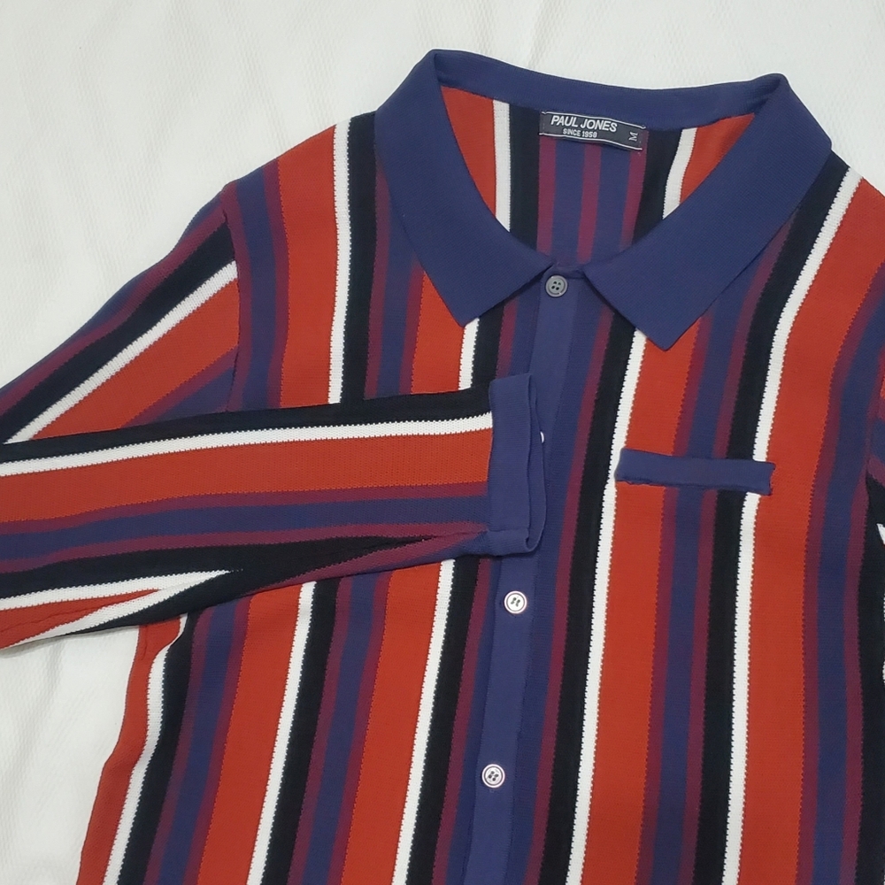 Paul Jones Striped Knit Button Up Shirt Mens Medium - Picture 8 of 10